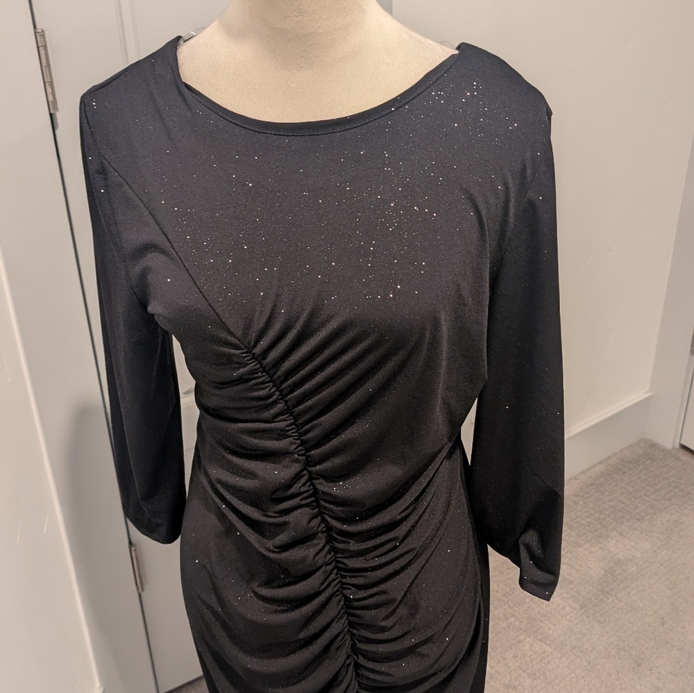 Chic Black Ruched Midi Dress